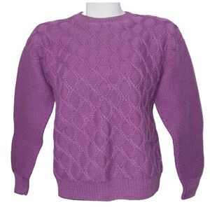 Vintage Handmade Knit Sweater Sz M Orchid Purple Long Sleeve Cable Knit EUC